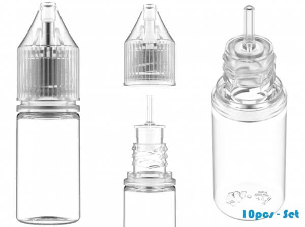 Chubby Gorilla 10ml V3 Pet Unicorn Leerflasche Flasche transp. + transparenter Deckel - 10er Set